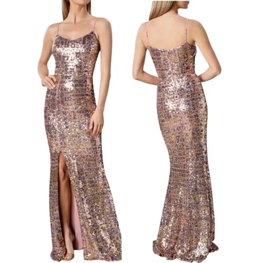 Dress The Population Tori Sequin Mermaid Gown Sweetheart Slit Formal Maxi Dress
